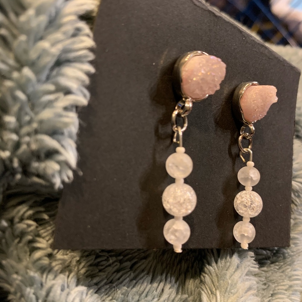 Pink Druzzy Drop Earrings - Picture 3 of 4